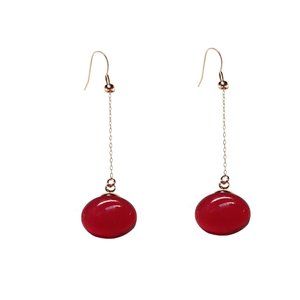 V3 Jewelry Gold Plated Red Amber Long Chain Drop Earrings